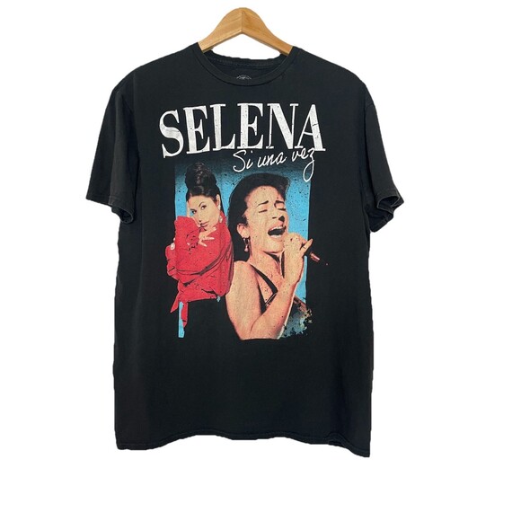 Selena Women's Large Oversized Graphic Black Tshirt Cotton Si Una Vez - Picture 1 of 4